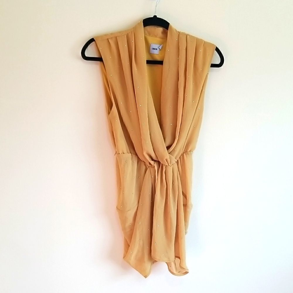 Asos Yellow Rhinestones Sleeveless Blouse Sz8